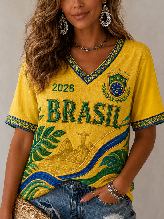 Women's Gift For Football Fans Print Casual V-Neck Tee