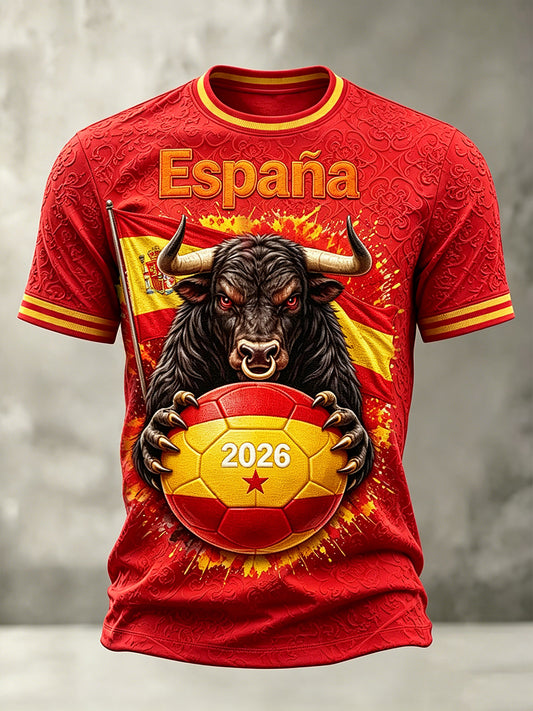 Men's Spain Football Fan Round Neck Short Sleeves T-shirt