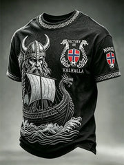 Men's Victory or Valhalla Norway Football Viking Warrior & Ship Print short sleeves t-shirt