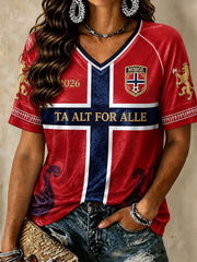 Women's Norwegian Football V-Neck T-Shirts