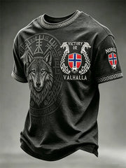 Men's Victory or Valhalla Norway Football Viking Wolf & Vegvisir Print short sleeves t-shirt