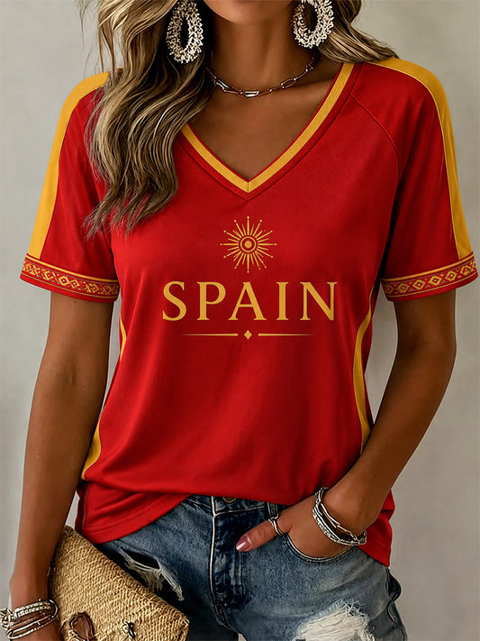 Women's Gift For Football Fans Print Casual V-Neck Tee