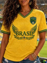Women's Gift For Football Fans Print Casual V-Neck Tee