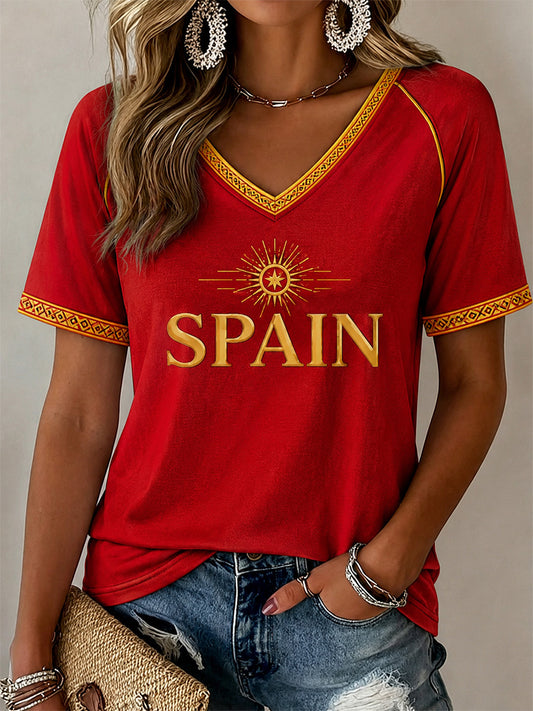 Women's Gift For Football Fans Print Casual V-Neck Tee
