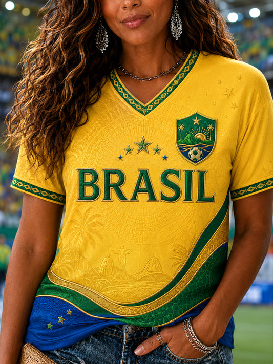 Women's Gift For Football Fans Print Casual V-Neck Tee