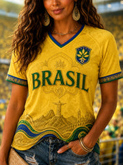 Women's Gift For Football Fans Print Casual V-Neck Tee