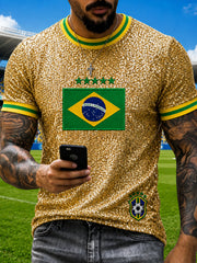 Men's Brazil Football Fan Gift Printed Casual Short Sleeve T-shirt