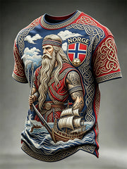 Men's Norway Football Viking Warrior & Ship Celtic Knot Flag Contrast Print short sleeves t-shirt