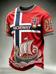 Men's Norway Football Viking Ship & Vegvisir Celtic Knot Print short sleeves t-shirt
