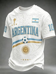 Men's Argentina Football Inspired Print Round Neck Short Sleeves T-shirt