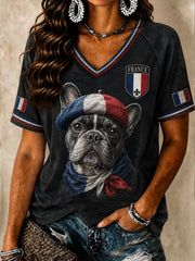 Women's French Bulldog V-neck T-shirt