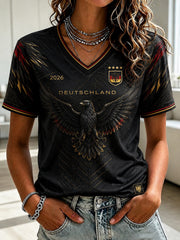 Women's Germany Football Printed V-neck T-shirt