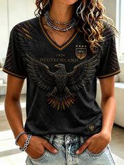 Women's Germany Football Printed V-neck T-shirt