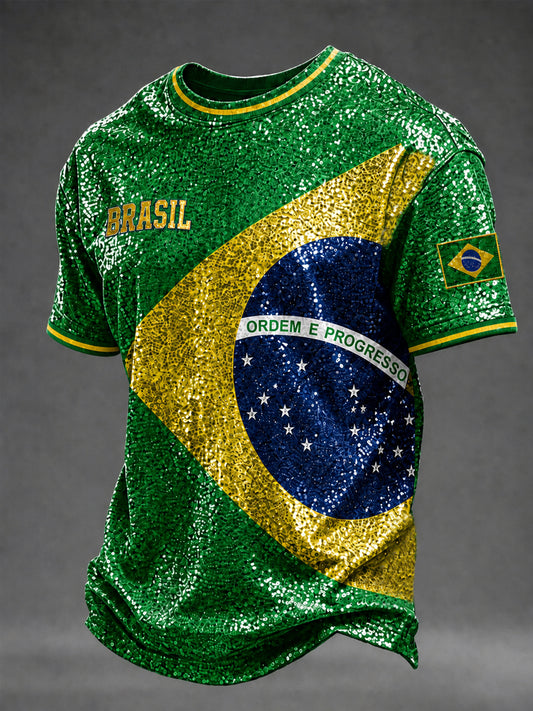Men's Brazil Football Fan Gift Short Sleeve T-shirt