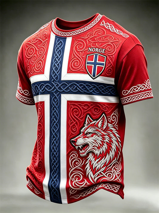 Men's Norway Football Viking Wolf Celtic Knot Flag Print short sleeves t-shirt