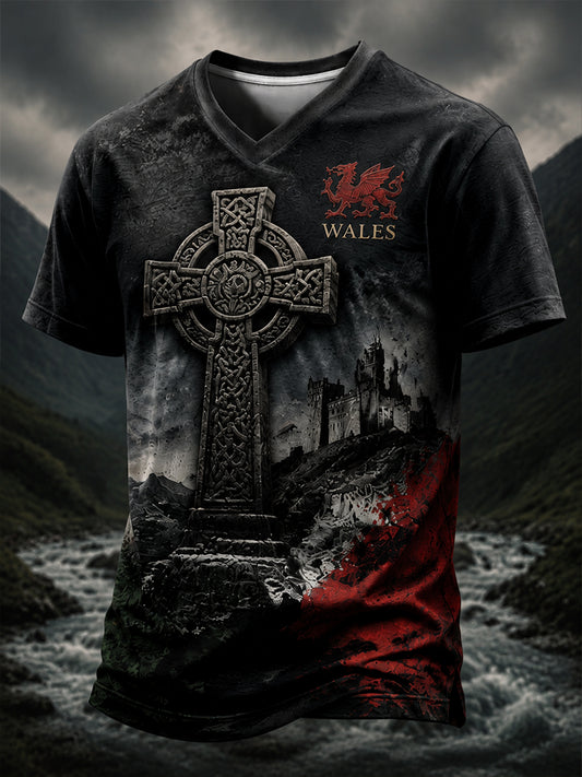 Men's Wales Heritage Design V-neck T-shirt