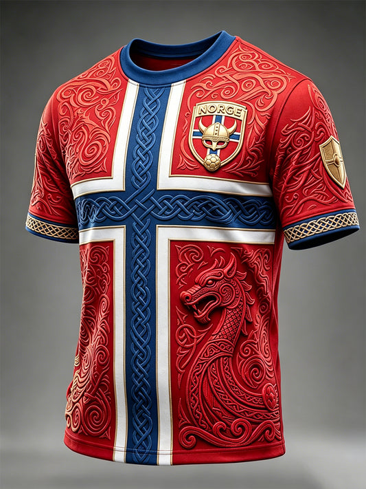 Men's Norway Football Inspired Viking Celtic Print Short Sleeves T-shirt
