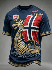 Men's Viking Longship Print Norway Football Inspired Short Sleeves T-shirt