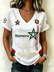 Women's Color Combination Design Football Element Pattern Print Short-sleeved T-shirt
