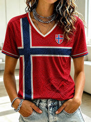 Women's Norge Football Printed V-neck T-shirt