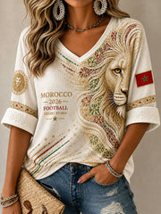 Women's 2026 Morocco Football Lion Print T-shirt
