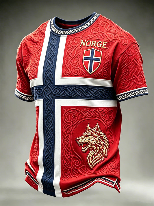 Men's Norway Football Viking Wolf Celtic Knot Flag Print short sleeves t-shirt