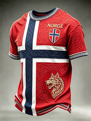 Men's Norway Football Viking Wolf Celtic Knot Flag Print short sleeves t-shirt