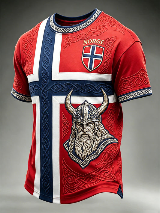 Men's Norway Football Viking Warrior Celtic Knot Flag Print short sleeves t-shirt
