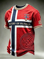 Men's Victory or Valhalla Norway Football Viking Celtic Knot Flag Print short sleeves t-shirt