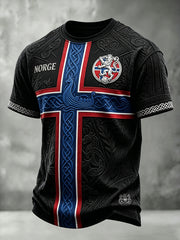 Men's Norway Football Viking Inspired Pattern Print Short Sleeves T-shirt