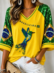 Women's Mid-length Sleeves V-Neck T-Shirt