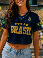 Women's Brazil Football Fan Gift Art Print Short Sleeve T-shirt
