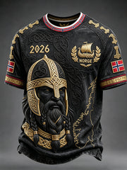 Men's Viking Inspired Pattern Print Norway Football Fan Short Sleeve T-shirt