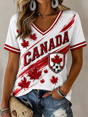 Women's Canada Soccer Graphic Print Casual V-Neck Tee