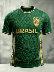 Men's Brazilian Football Art Prin Round Neck Short Sleeves T-shirt