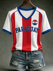 Women's Paraguay Football Fan Gift Art Print Casual Short Sleeve T-shirt