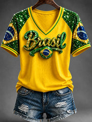 Women's V-neck off-shoulder short-sleeved T-shirt