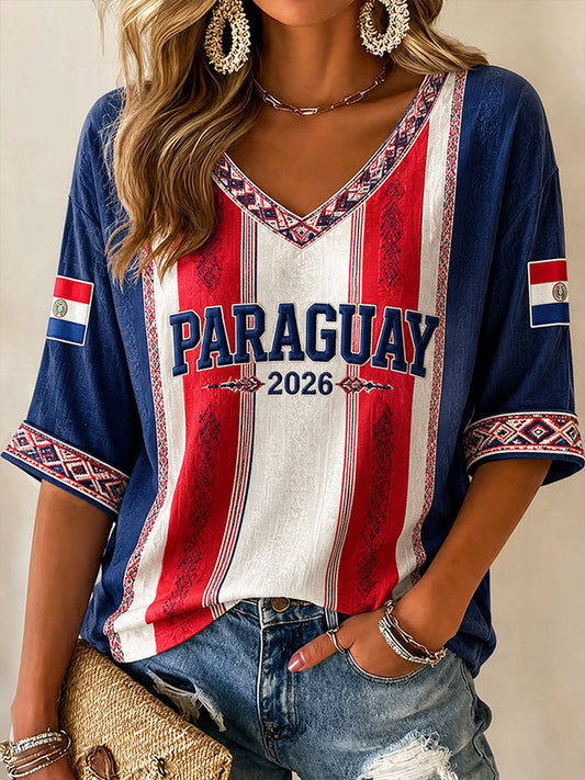 Women's 2026 Paraguay Football Style T-shirt