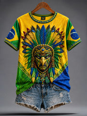 Women's Brazil Football Lover Aart Printed T-shirt