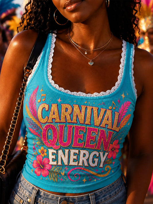 Women's Caribbean Carnival Print Lace Trim Tank Top