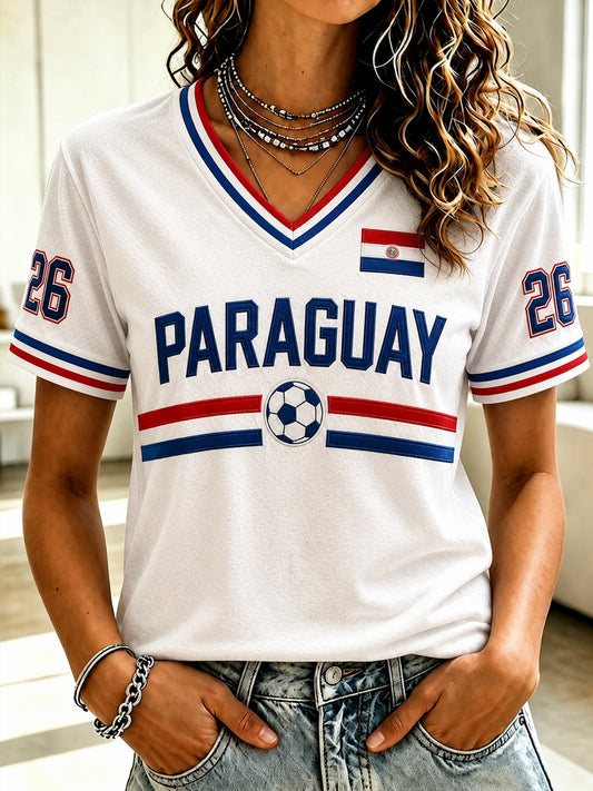 Women's Paraguay Football Fan Gift Art Print Casual Short Sleeve T-shirt