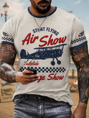 Men's Vintage Coastal Aviation Print Casual Tee