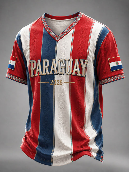 Men's 2026 Paraguay Football Style V-neck T-shirt