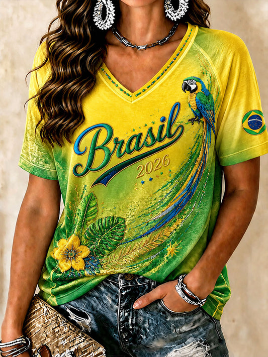 Women's 2026 Brazil Football Style T-shirt