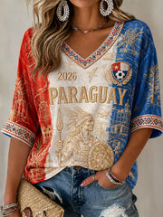 Women's Paraguay Football Print Casual T-Shirt