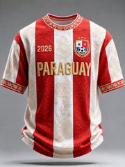 Men's Paraguay Football Print Casual T-Shirt