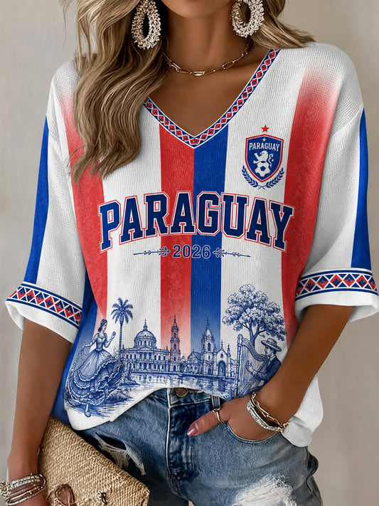 Women's Gift For Paraguay Football Fans Casual Half-Sleeve V-Neck T-Shirt