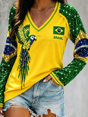 Women's Double Layer Neck Long Sleeve T-Shirt