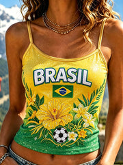 Women's Retro Brazilian Rainforest Style Football Fan Art Print Casual Vest