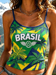 Women's Retro Brazilian Rainforest Style Football Fan Art Print Casual Vest
